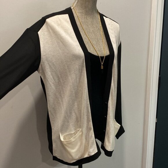 7 For All Mankind Long Cardigan  black white - Picture 7 of 16